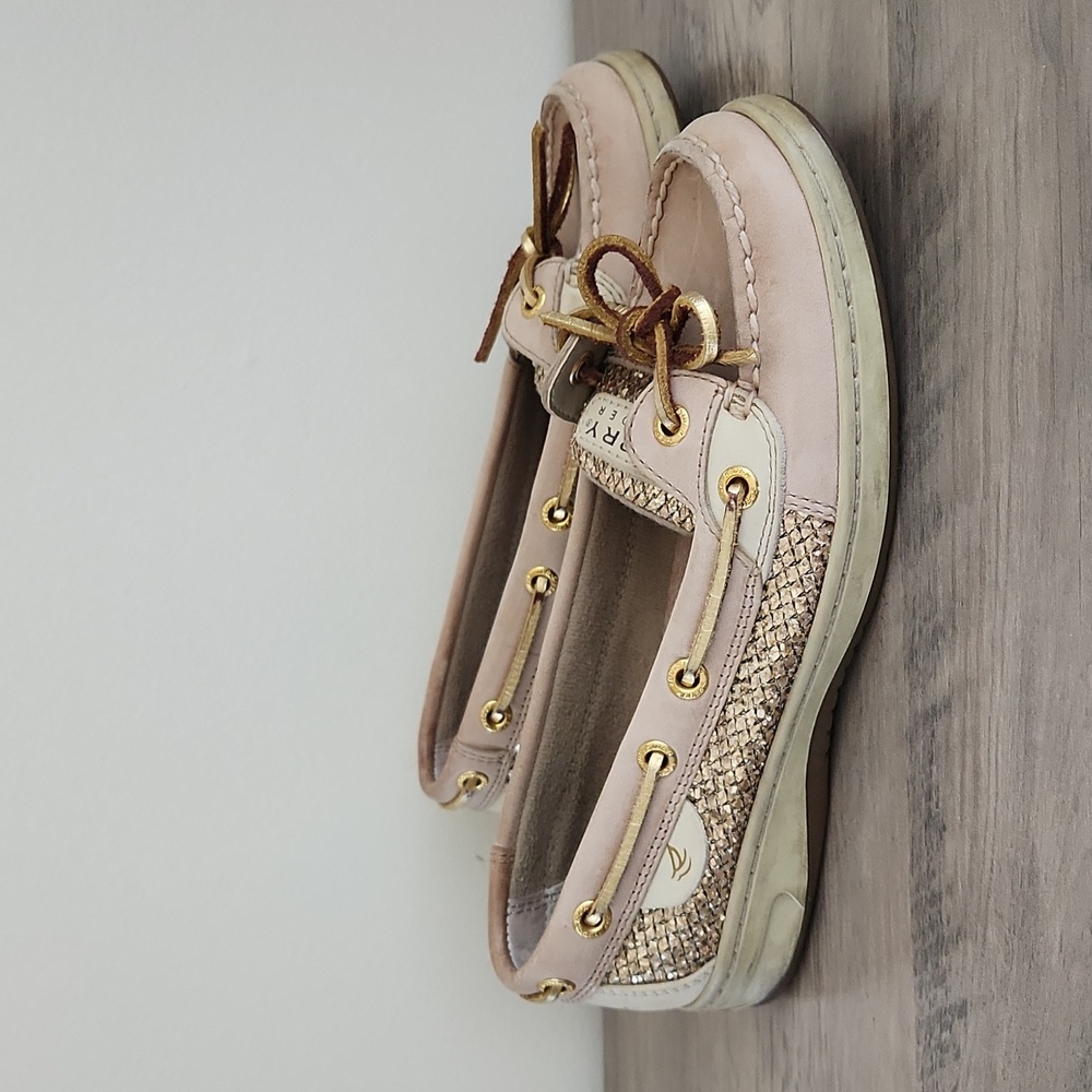 Sperry Top Sider Women's Light Pink Tan Woven Leather Boat Shoes